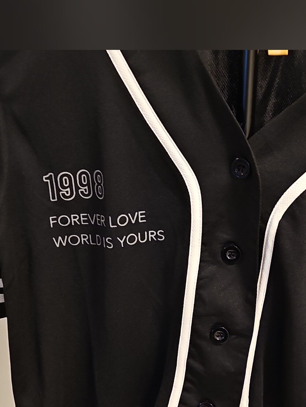Black Baseball-Style Button Shirt with White Trim